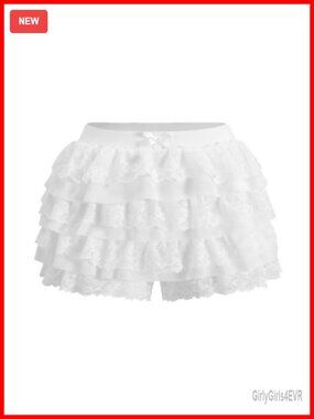 Y2K Ruffle Shorts Lace Layer Bloomers Cute Mini Skirt